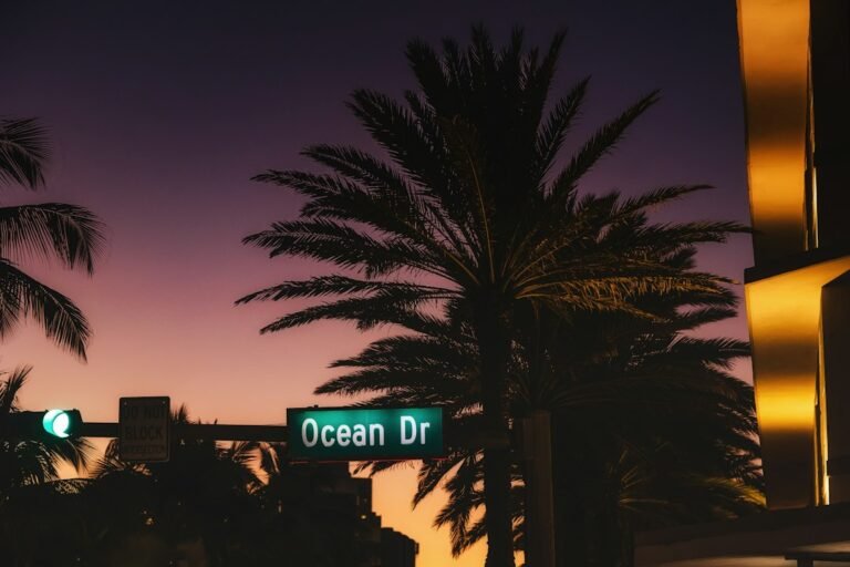 Ocean Drive in South Beach at sunset, illustrating whether weed is legal in Florida